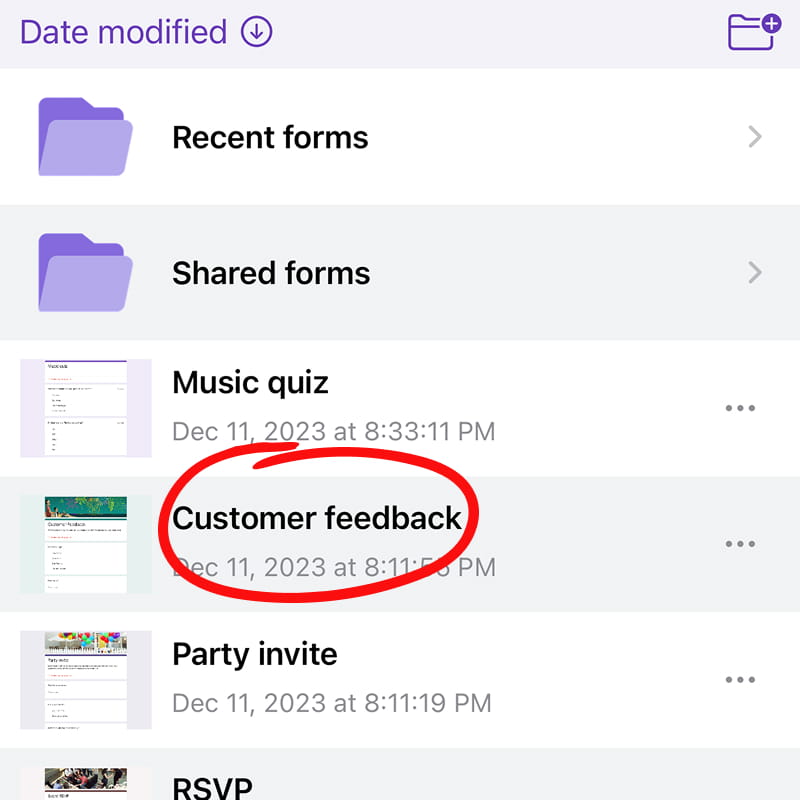 list of Google Forms