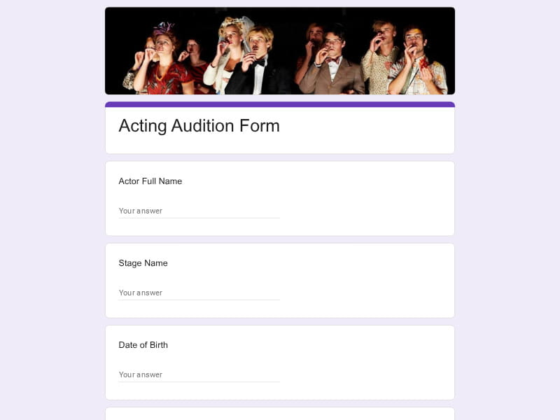 Acting Audition Form