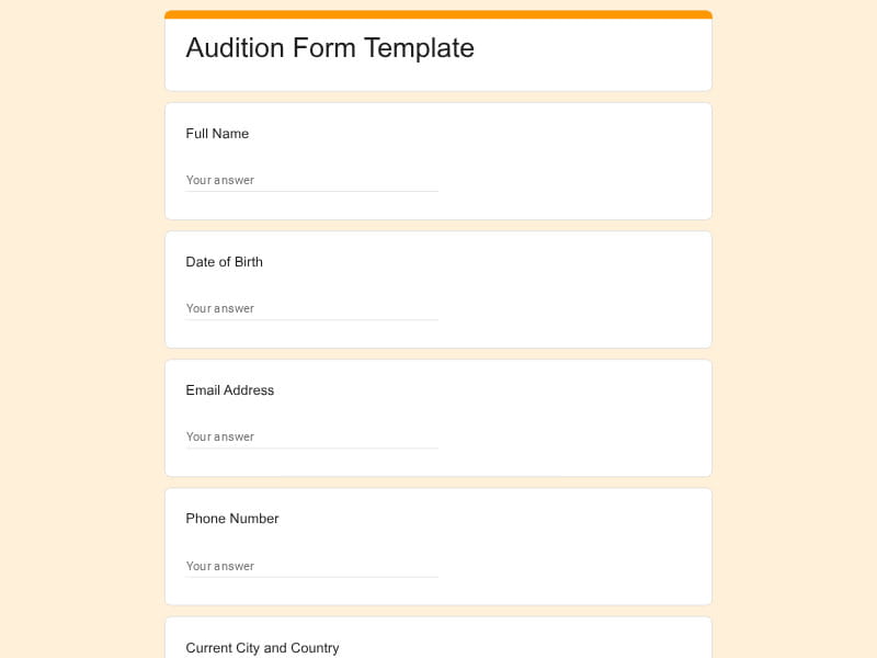 Basic Audition Form Template