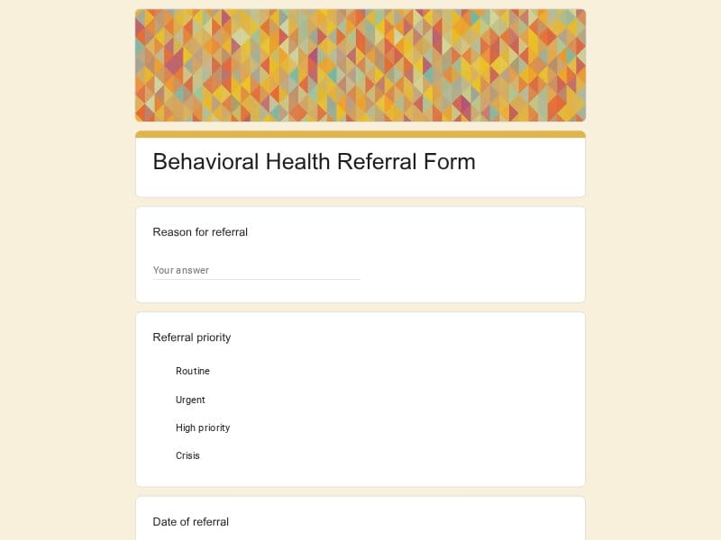 Behavioral Health Referral Form