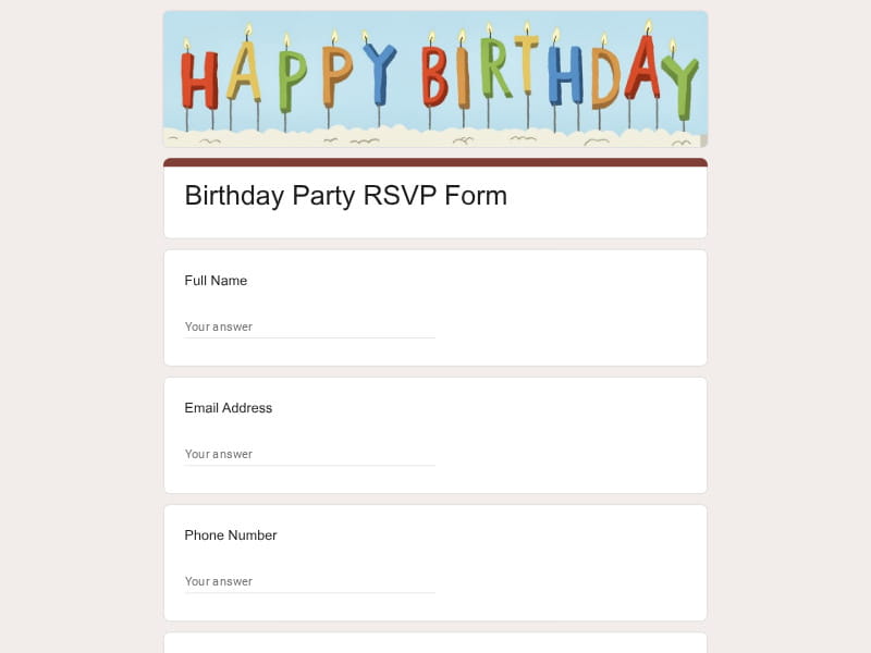 Birthday Party RSVP Form