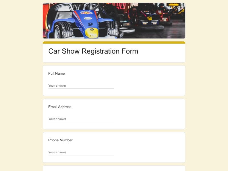Car show registration form
