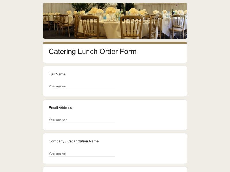 Catering Lunch Order Form
