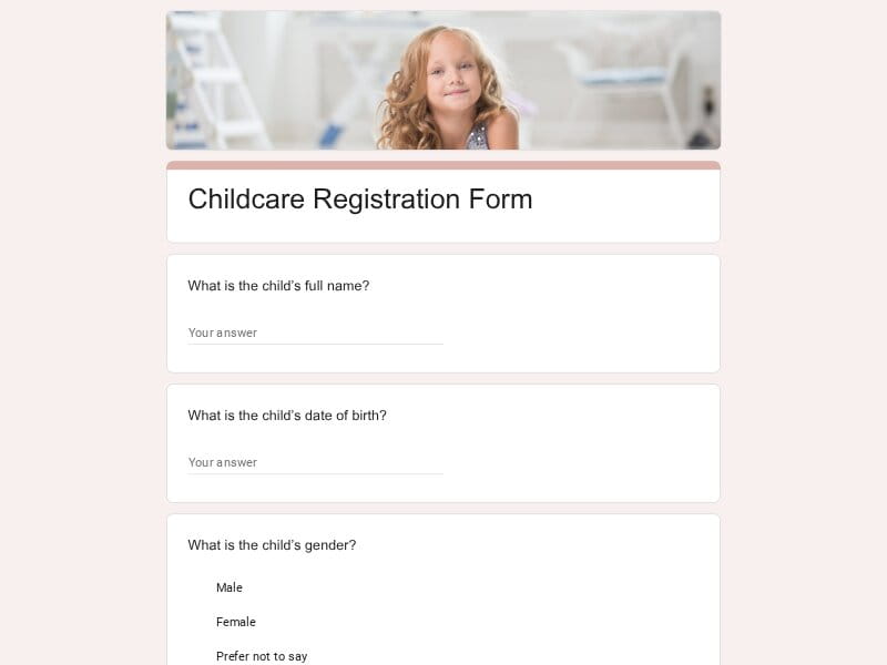 Childcare registration form