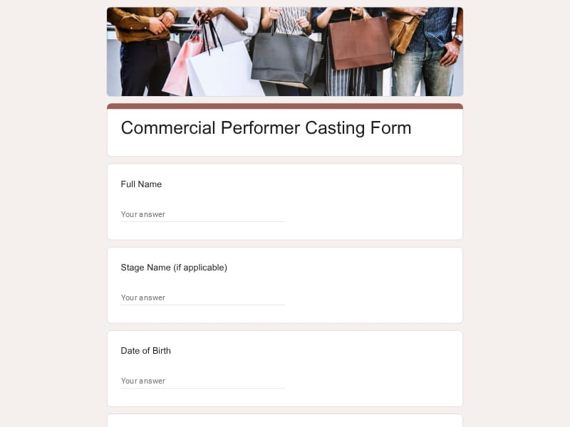 Commercial Performer Casting Form