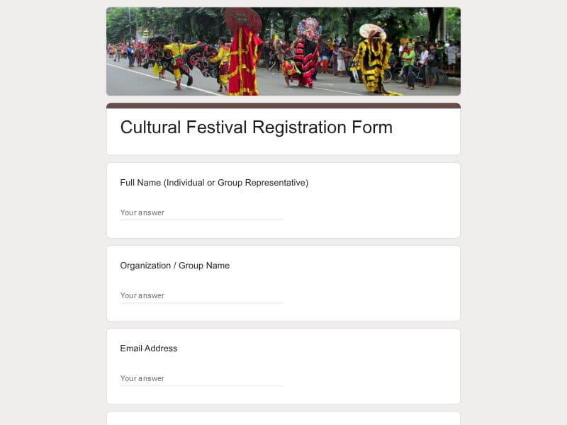 Cultural Festival Registration Form
