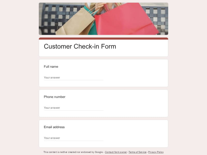 Customer Check-in Form