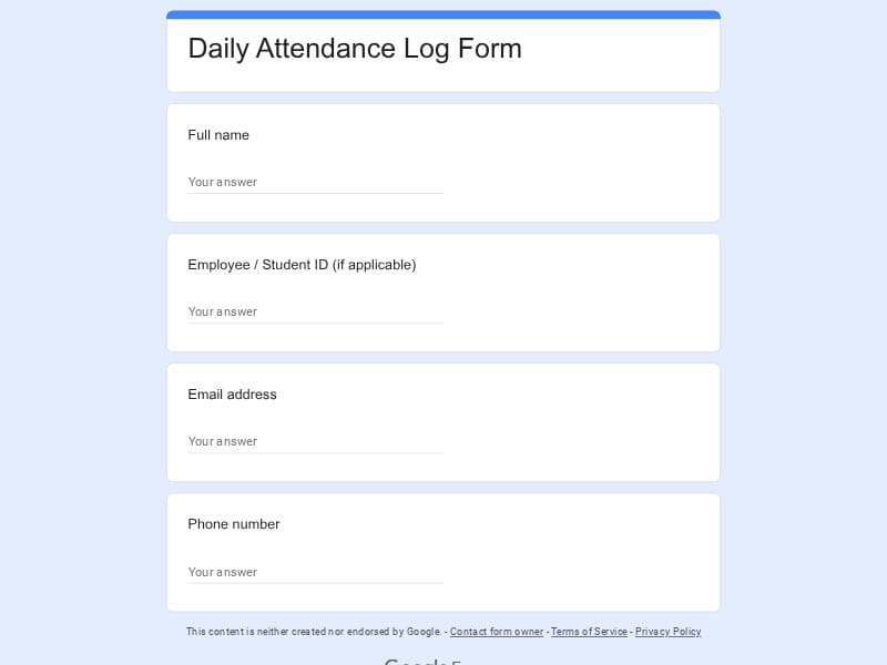 Daily Attendance Log Form