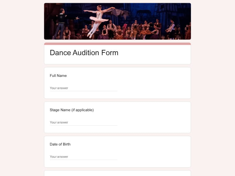 Dance Audition Form