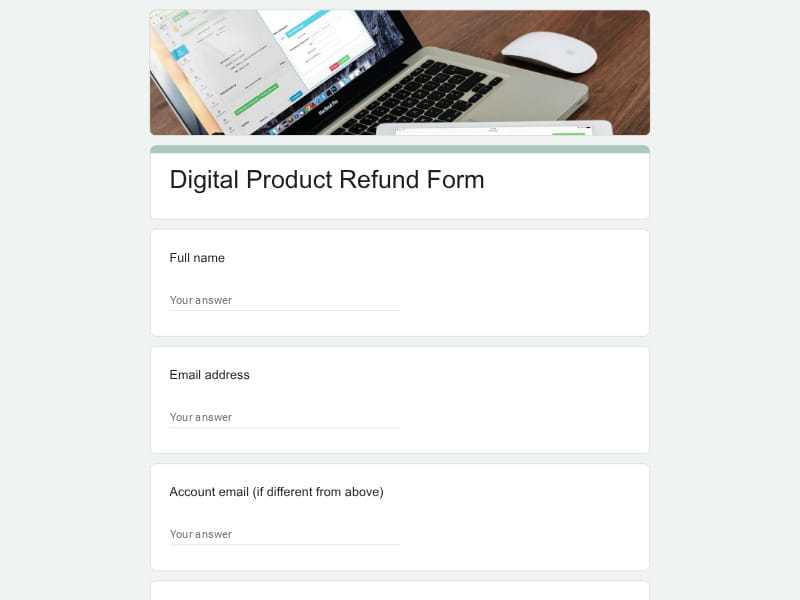 Digital Product Refund Form
