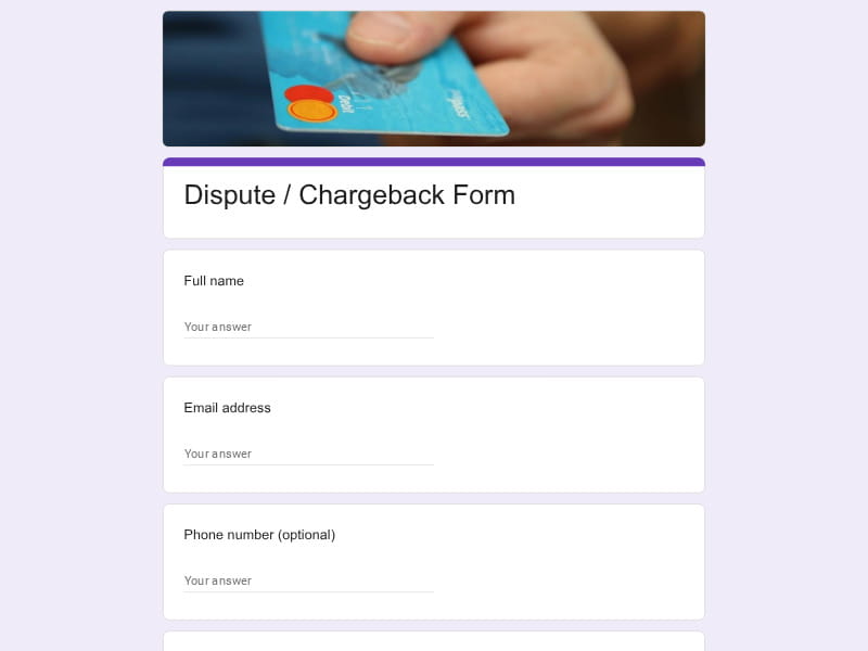Dispute / Chargeback Form