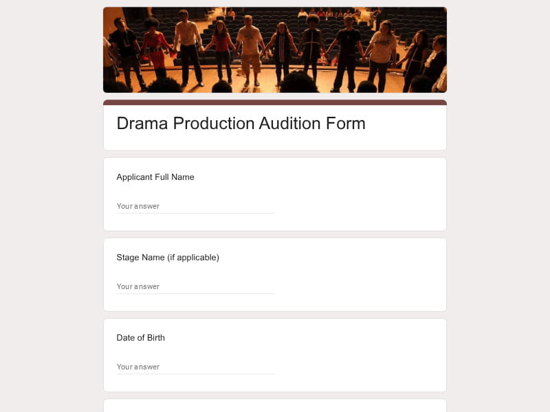 Drama Production Audition Form