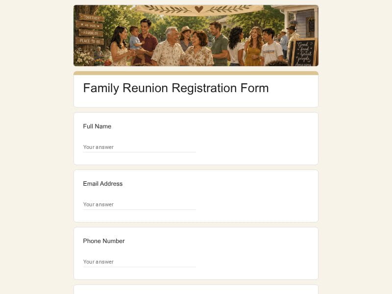 Family Reunion Registration Form
