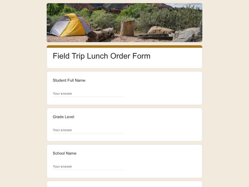 Field Trip Lunch Order Form