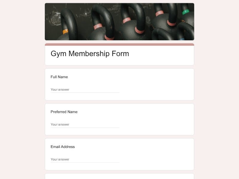 Gym Membership Form