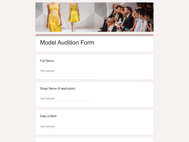 Model Audition Form