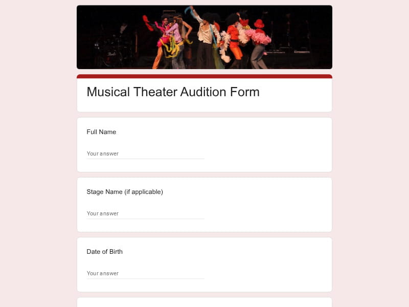 Musical Theater Audition Form