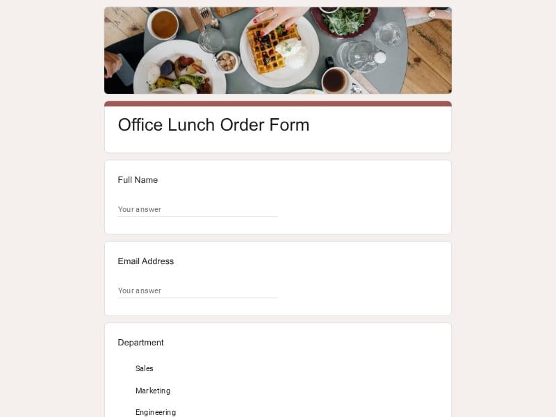 Office Lunch Order Form