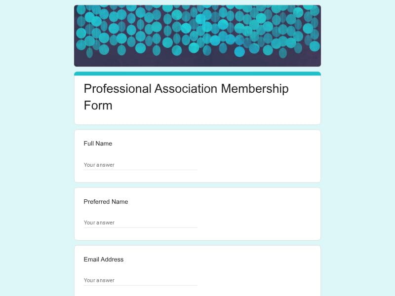 Professional Association Membership Form