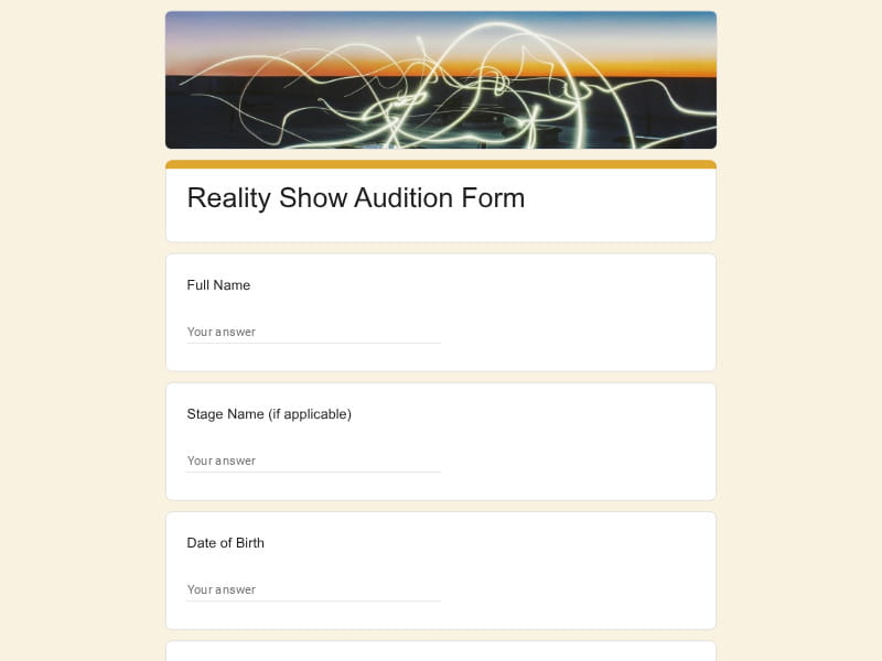 Reality Show Audition Form