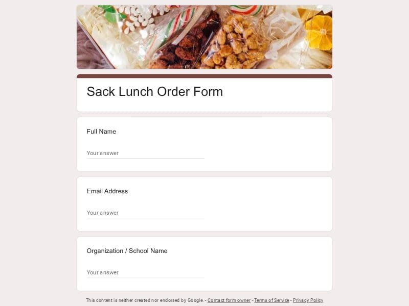 Sack Lunch Order Form