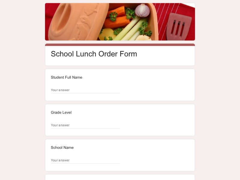 School Lunch Order Form