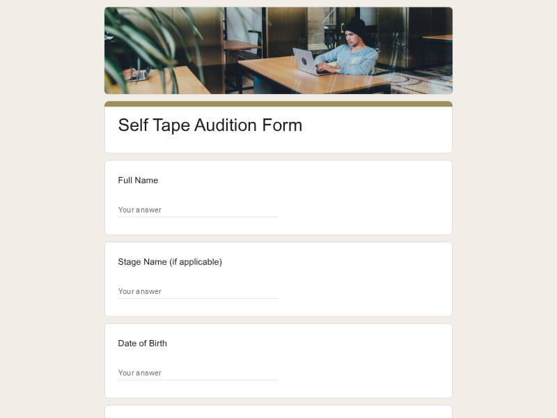 Self Tape Audition Form