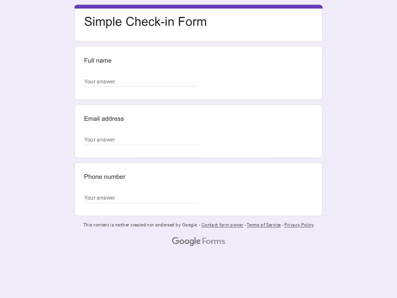 Simple Check-in Form