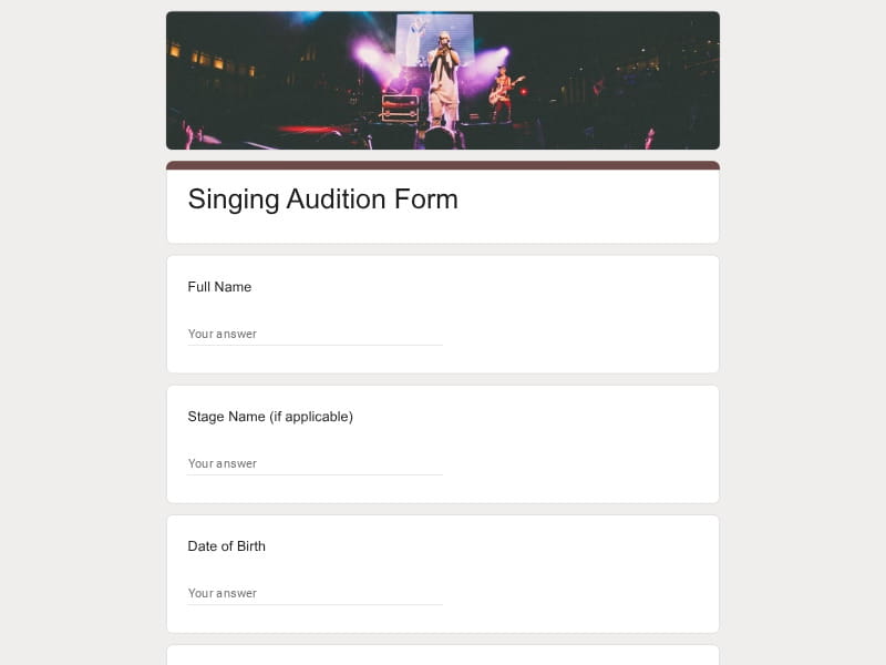 Singing Audition Form