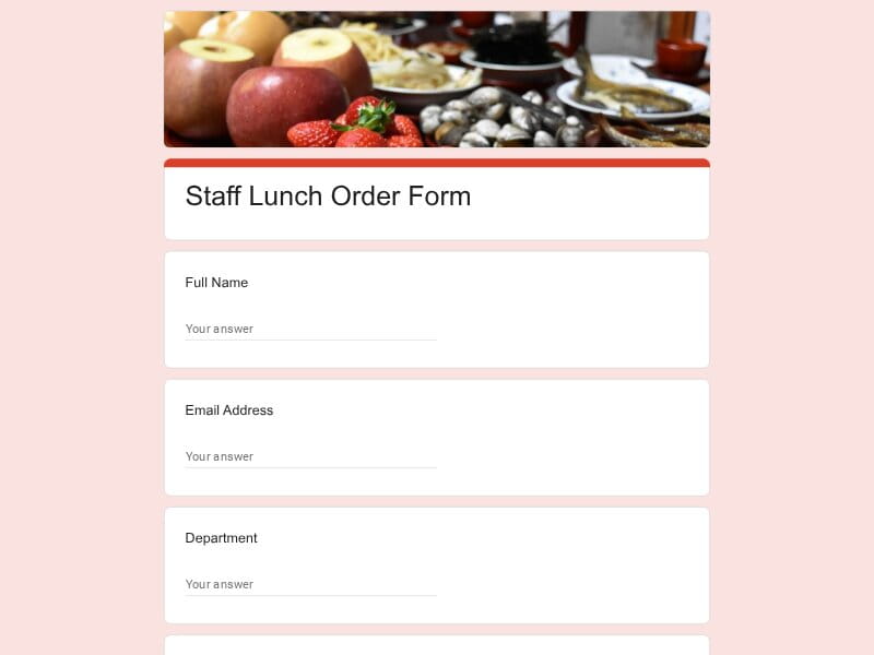 Staff Lunch Order Form