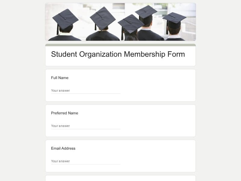 Student Organization Membership Form