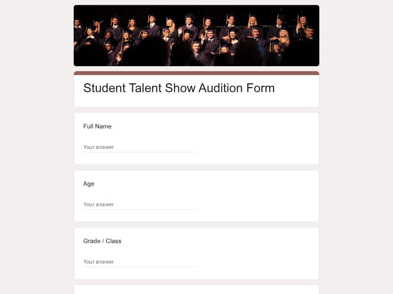 Student Talent Show Audition Form