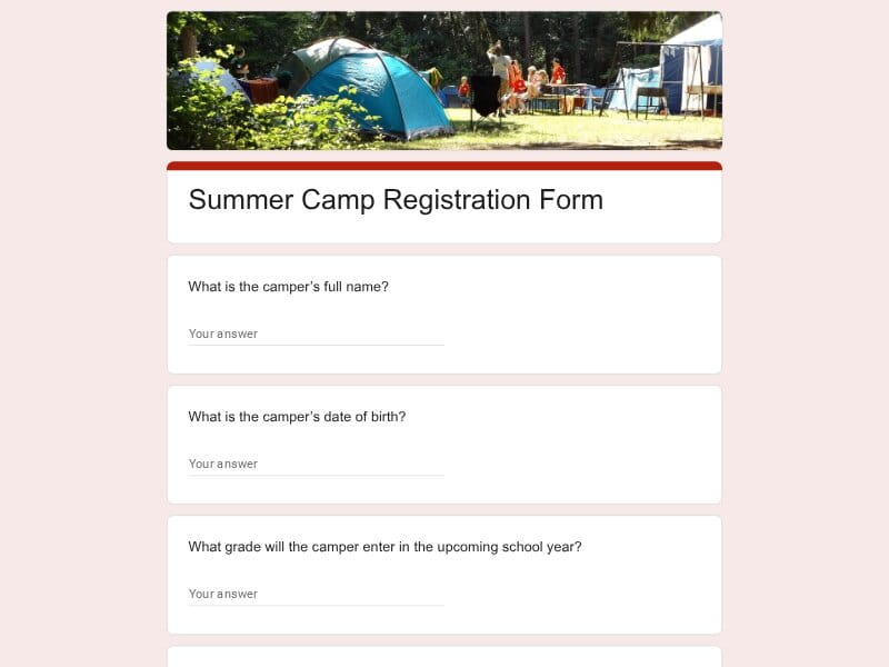 summer camp registration form
