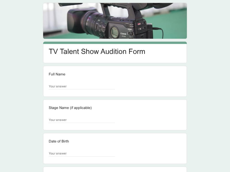 TV Talent Show Audition Form