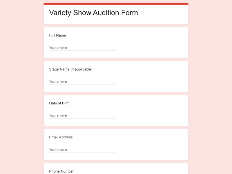 Variety Show Audition Form