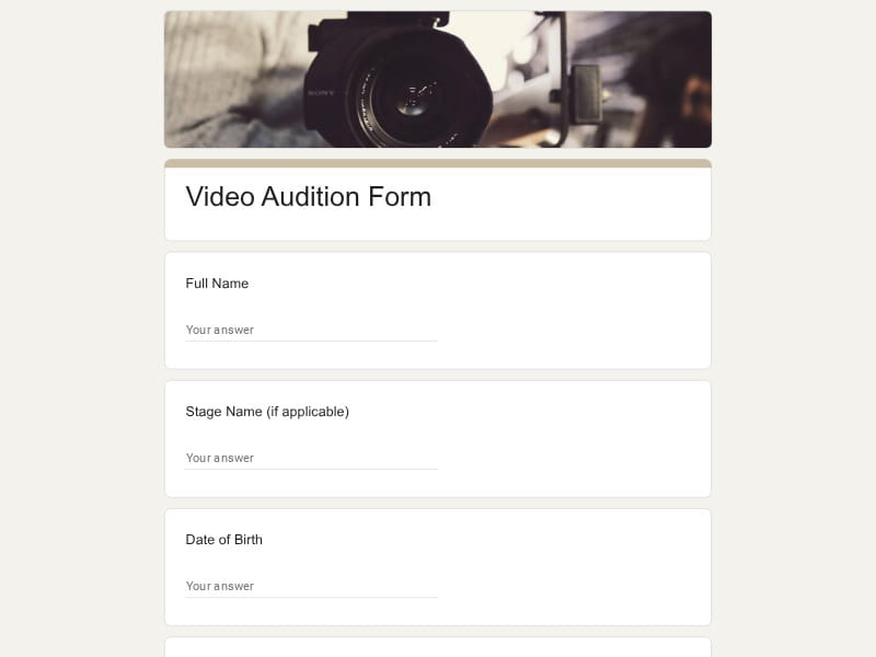 Video Audition Form