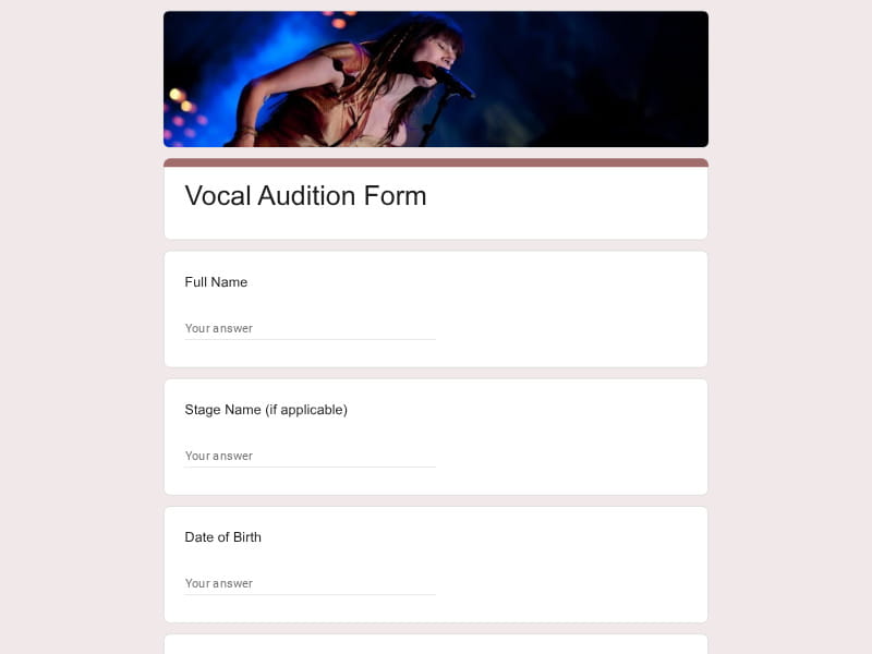 Vocal Audition Form