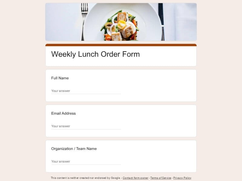 Weekly Lunch Order Form